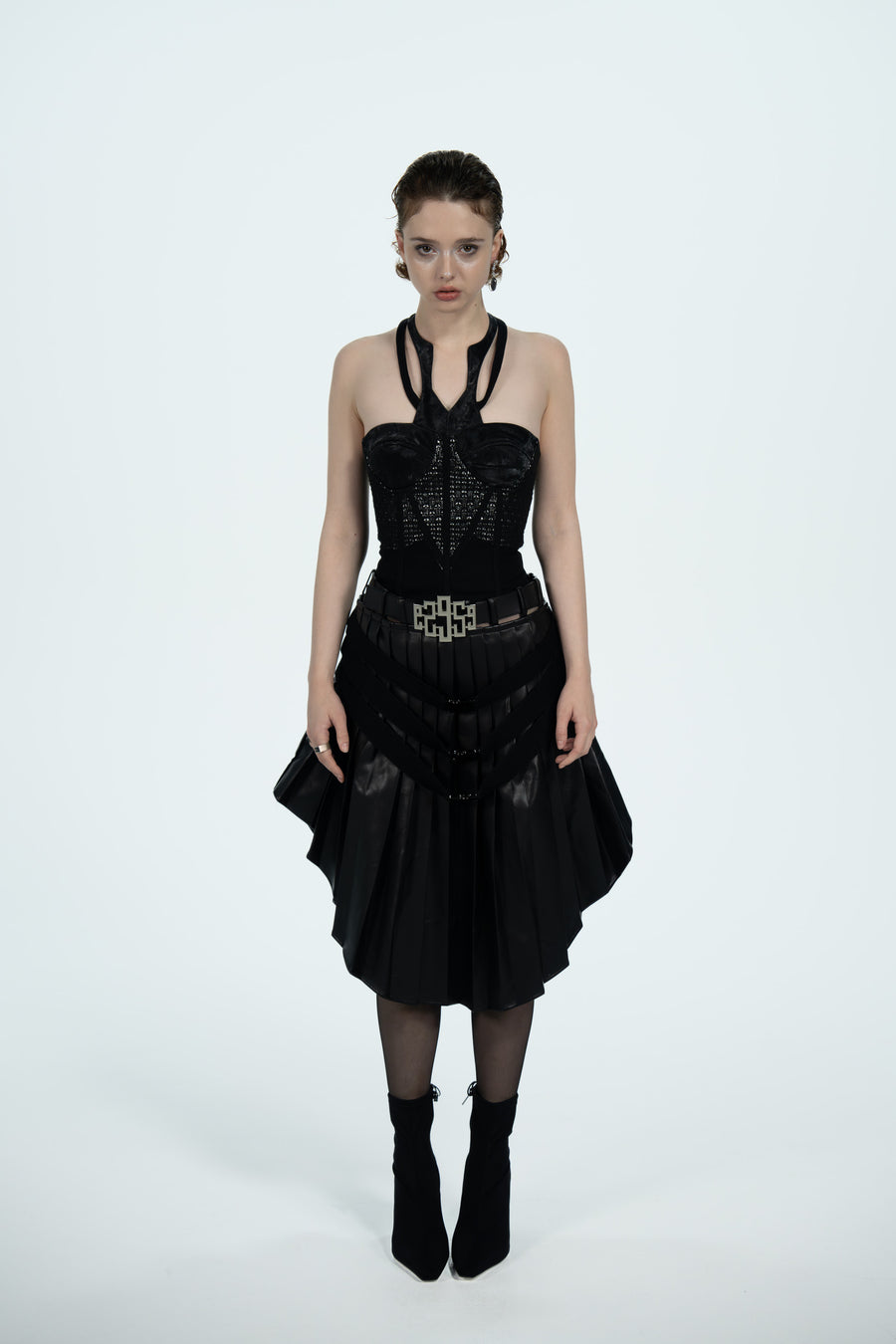 Deconstructed style fabric patchwork corset